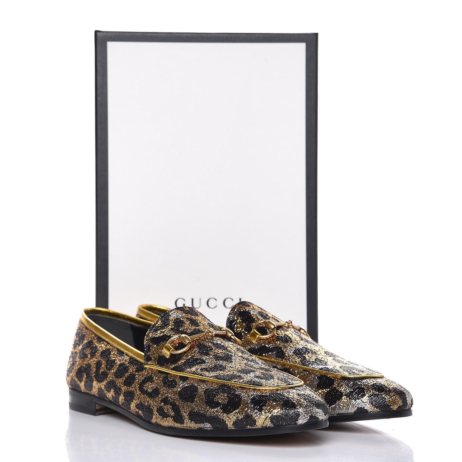 Gucci Jacquard Leopard Print Horsebit Jordaan Loafers 41 Gold 9 of 9