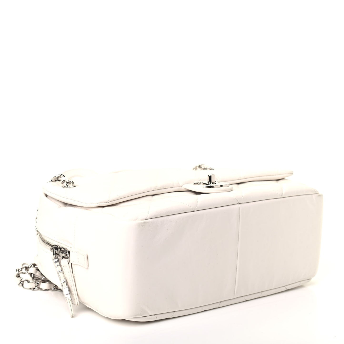 Aged Calfskin Quilted Small Express Bowling Bag White