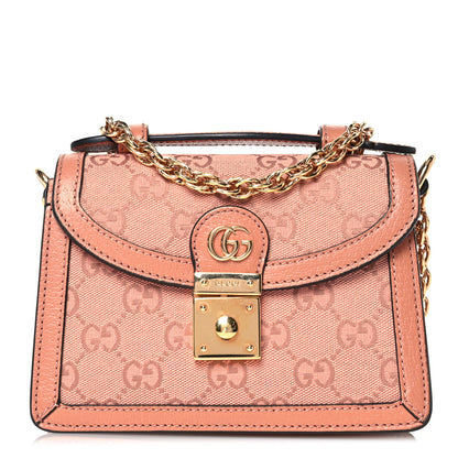 Gucci GG Monogram Textured Dollar Calfskin Mini Ophidia Padlock Top Handle Chain Shoulder Bag Cloche Rose Pink 1 of 16
