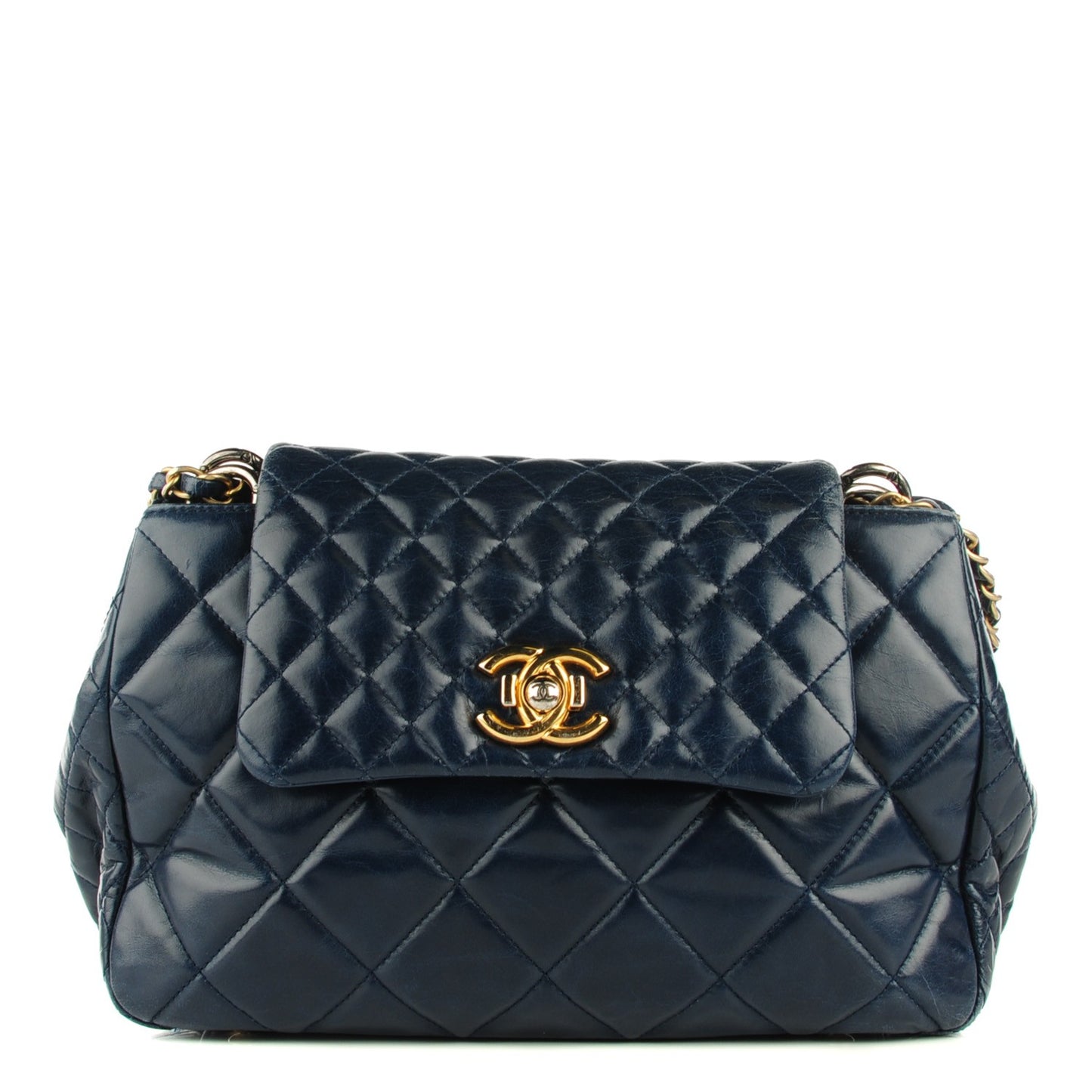 Aged Calfskin Quilted Small Daily Walk Flap Navy