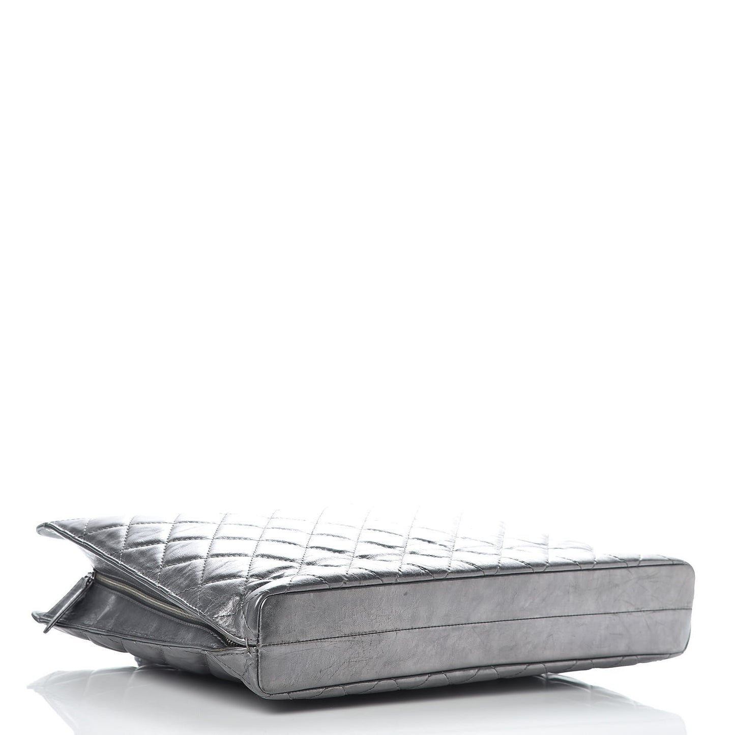Metallic Aged Calfskin Quilted Briefcase Laptop Bag Grey