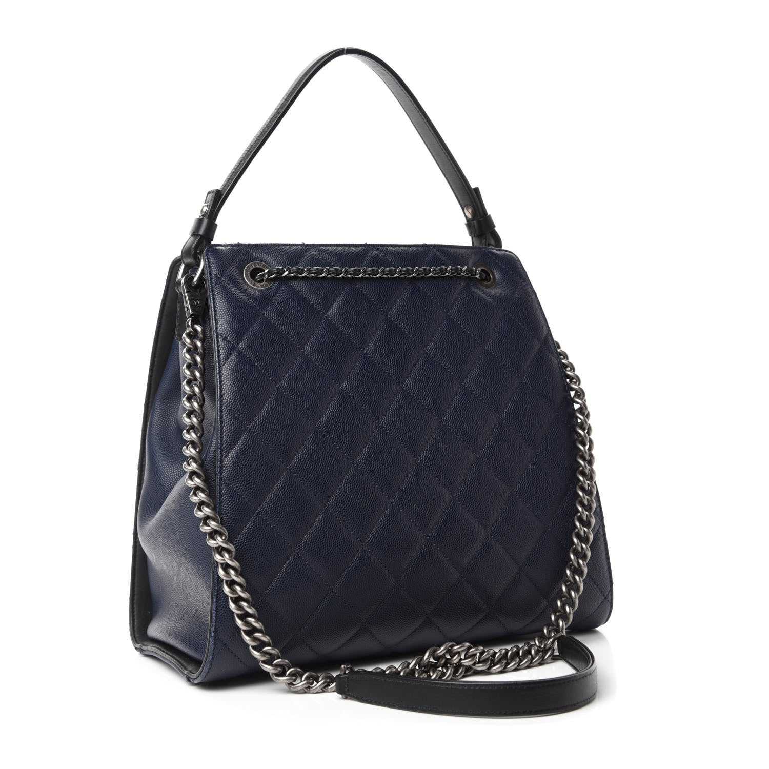 Chanel Caviar Quilted Medium CC Bucket Bag Dark Blue 3 of 10