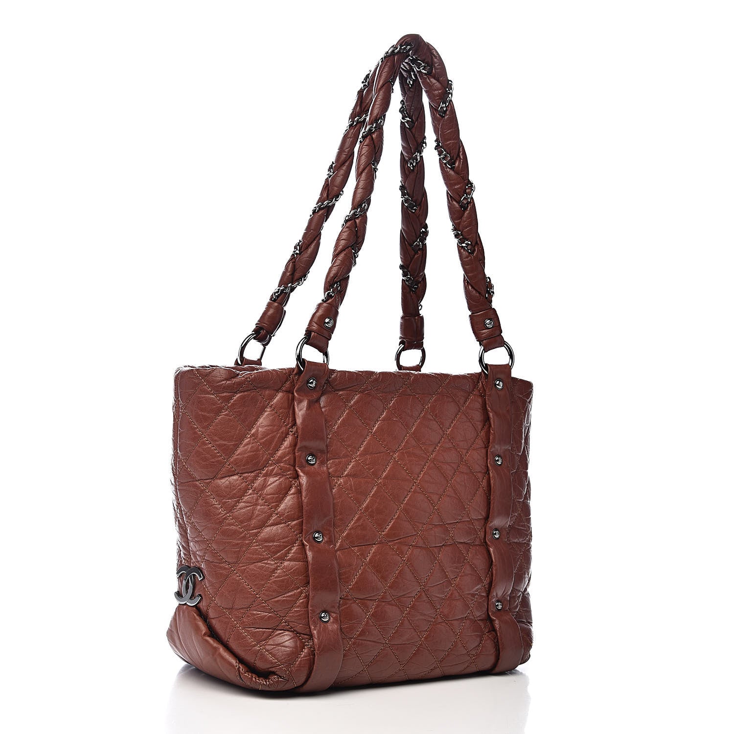 Chanel Distressed Lambskin Vintage Ligne Lady Braid Tote Brown 3 of 14