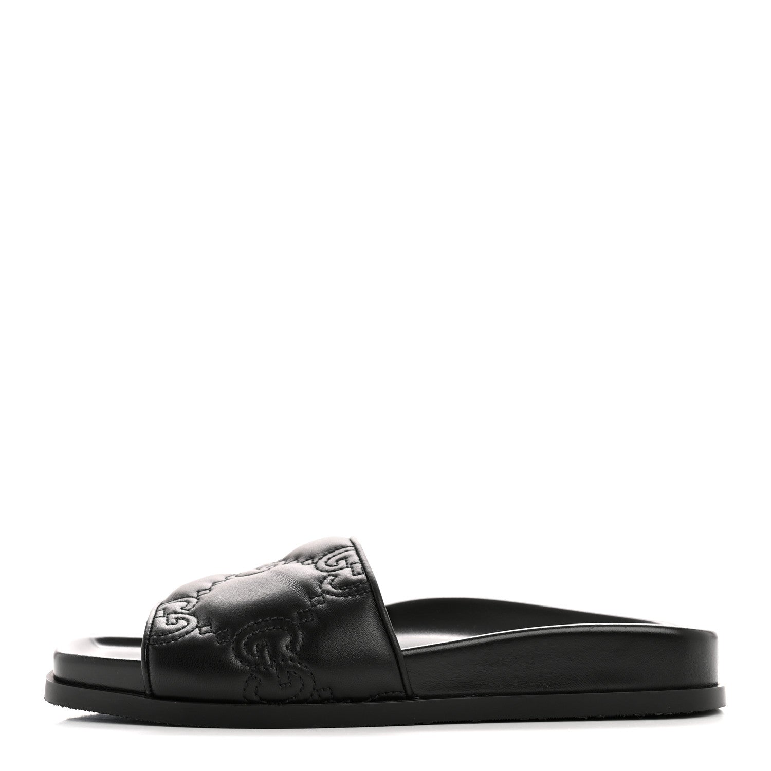 Gucci Nappa GG Matelasse Flat Slide Sandals 37.5 Black 1 of 10