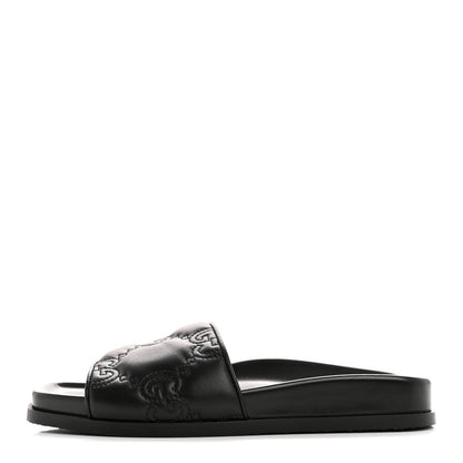 Gucci Nappa GG Matelasse Flat Slide Sandals 37.5 Black 1 of 10