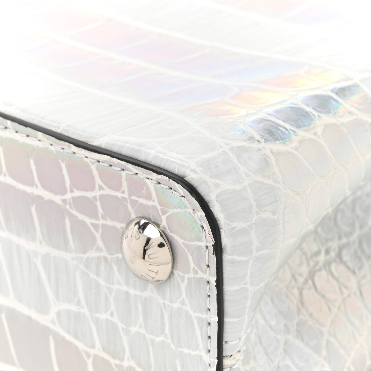 Iridescent Alligator Capucines BB Silver