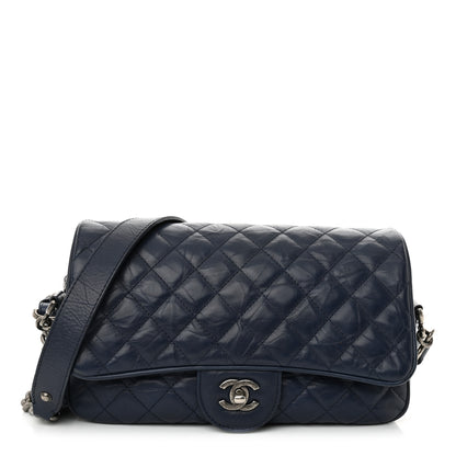 Chanel Crumpled Calfskin Quilted Medium Casual Rock Flap Navy 1 of 12