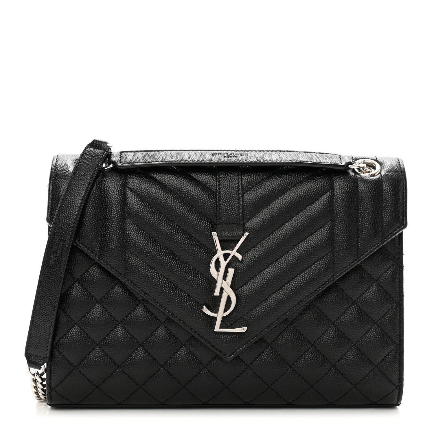 Saint Laurent Grain De Poudre Textured Mixed Matelasse Triquilt Medium Monogram Satchel Black 1 of 10