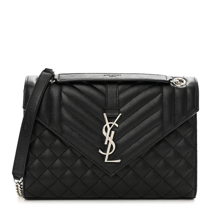 Saint Laurent Grain De Poudre Textured Mixed Matelasse Triquilt Medium Monogram Satchel Black 1 of 10