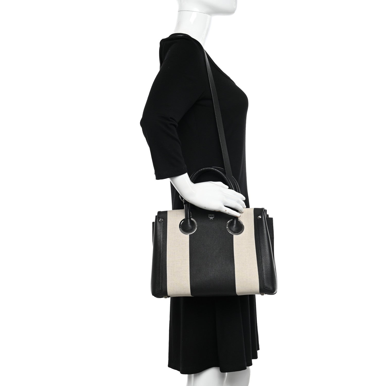 MCM Canvas Neo Milla Tote Black White 2 of 10
