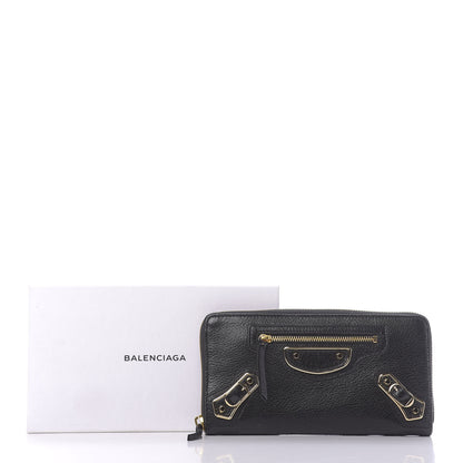 Balenciaga Chevre Gold Metallic Edge Hardware Zip Around Wallet Black 9 of 9