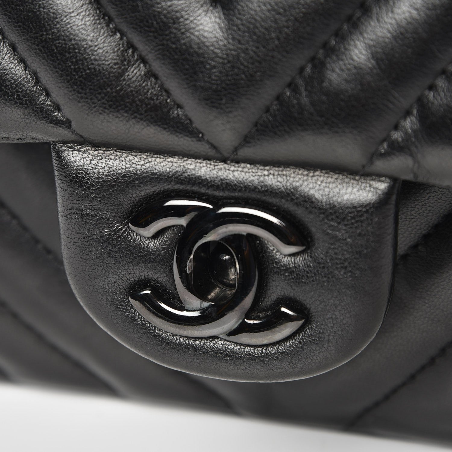 Chanel Lambskin Chevron Quilted Medium Double Flap So Black 8 of 8