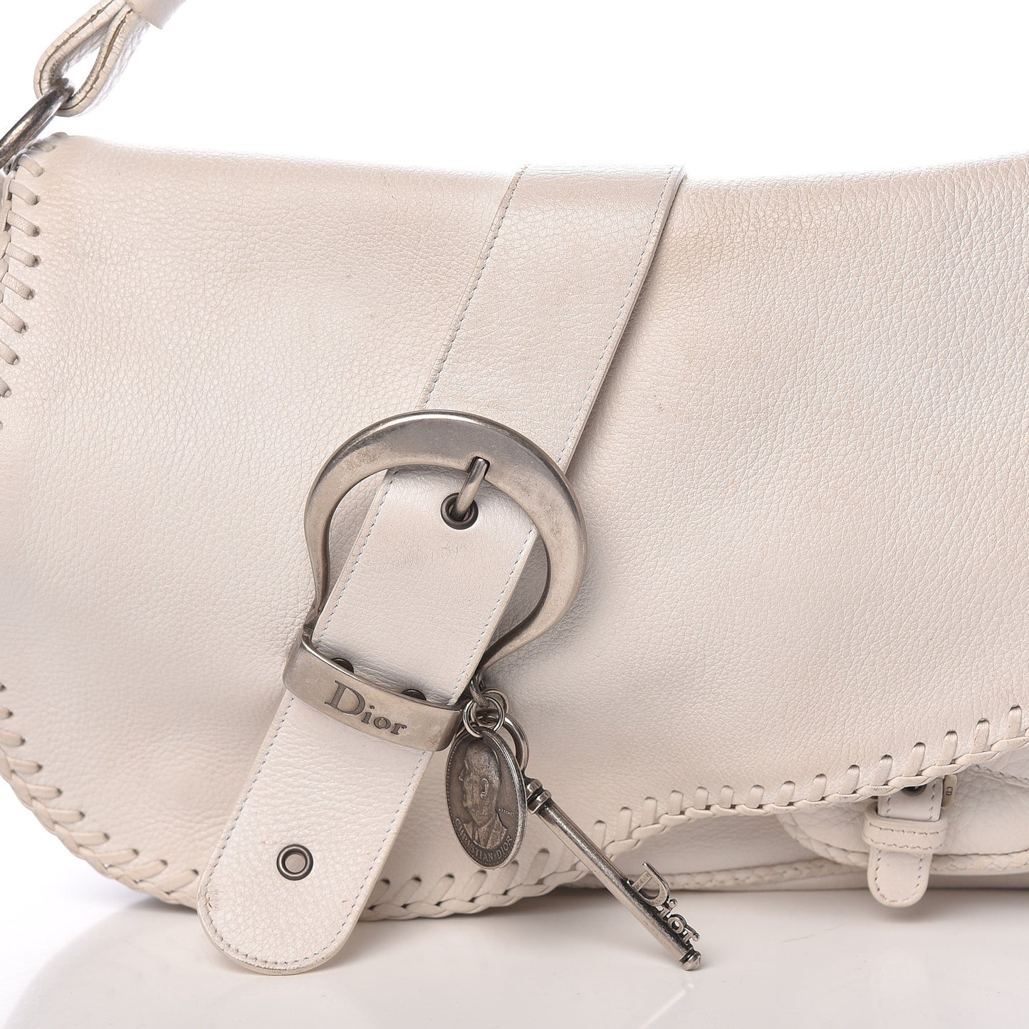 Calfskin Whipstitch Gaucho Double Saddle Bag White