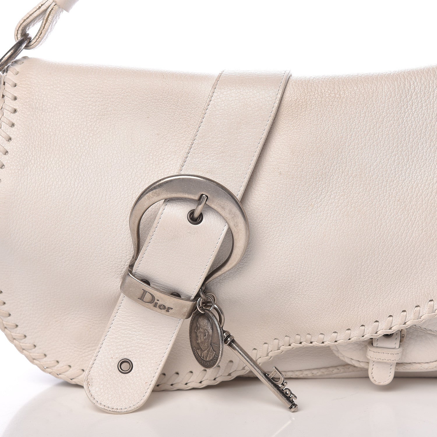 Christian Dior Calfskin Whipstitch Gaucho Double Saddle Bag White 10 of 20