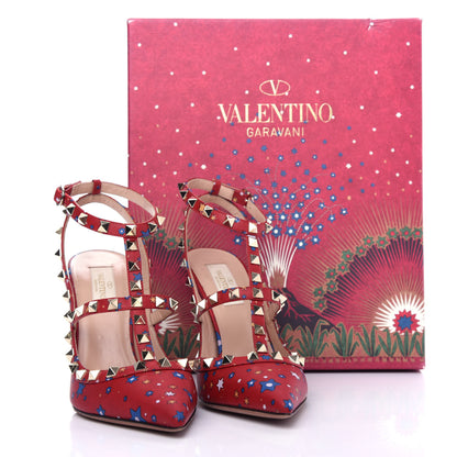 Valentino Garavani Calfskin Nappa Volcano Print Rockstud Ankle Strap 100mm Pumps 38.5 Rosso Valentino 10 of 10