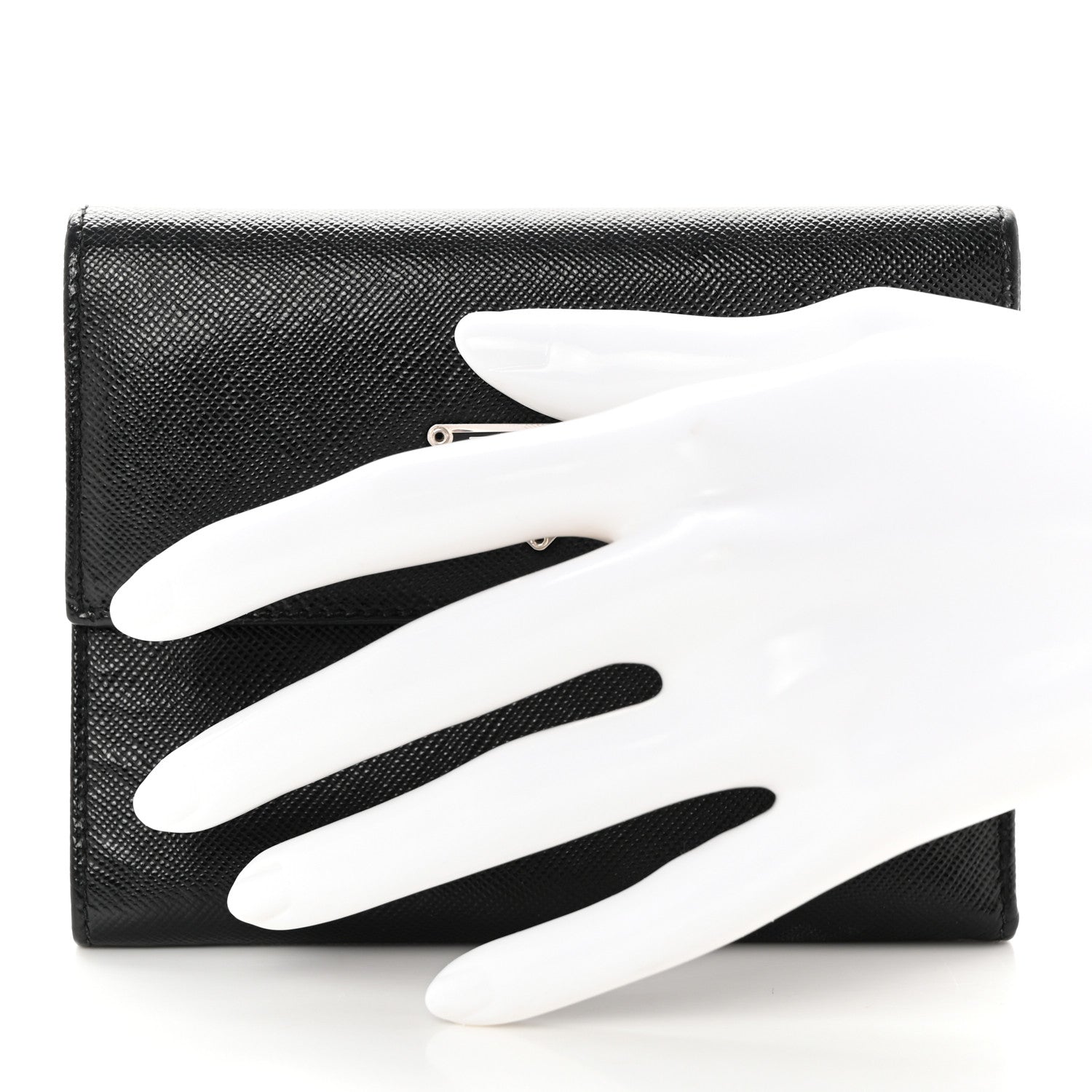 Prada Saffiano Metal Tri-Fold Wallet Black 2 of 9