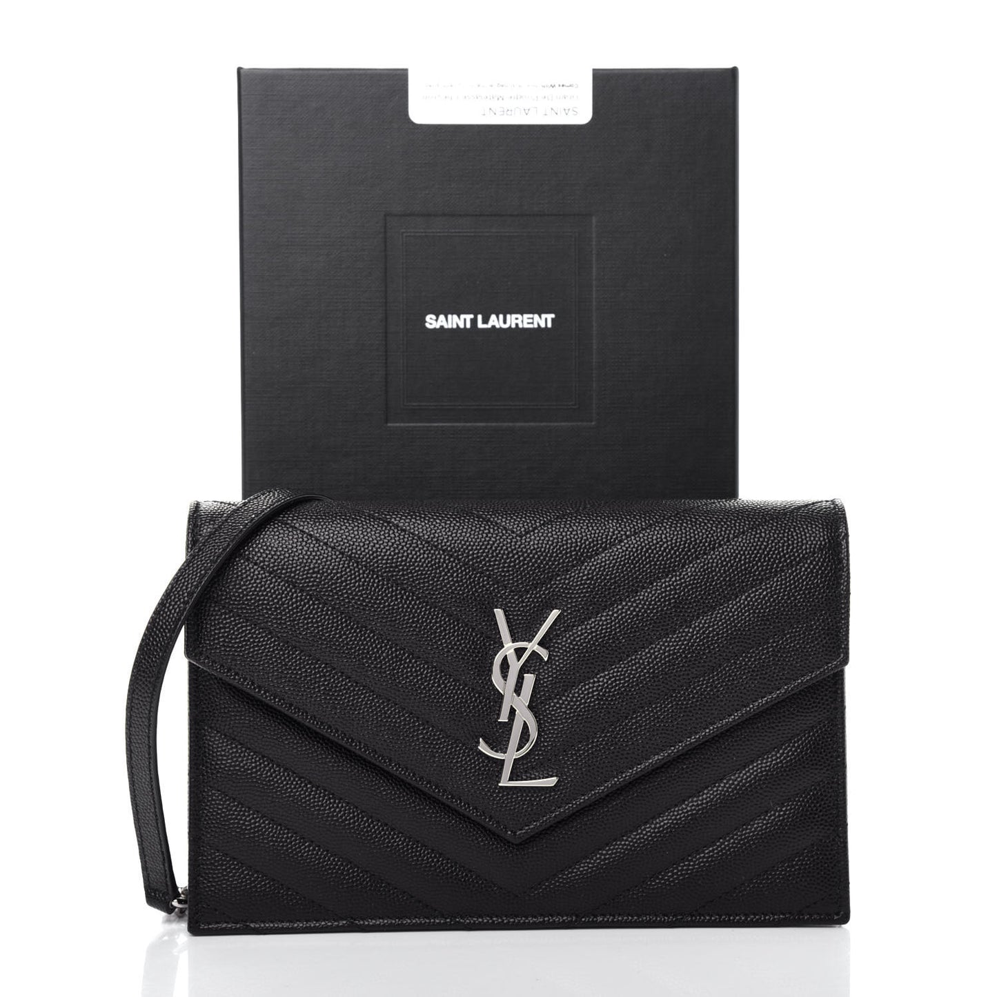 Grain De Poudre Matelasse Chevron Monogram Envelope Chain Wallet Black
