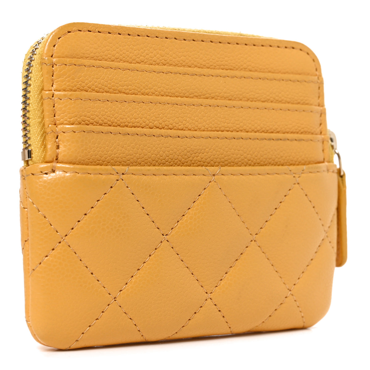 Caviar Quilted Zip Card Holder Wallet Yellow
