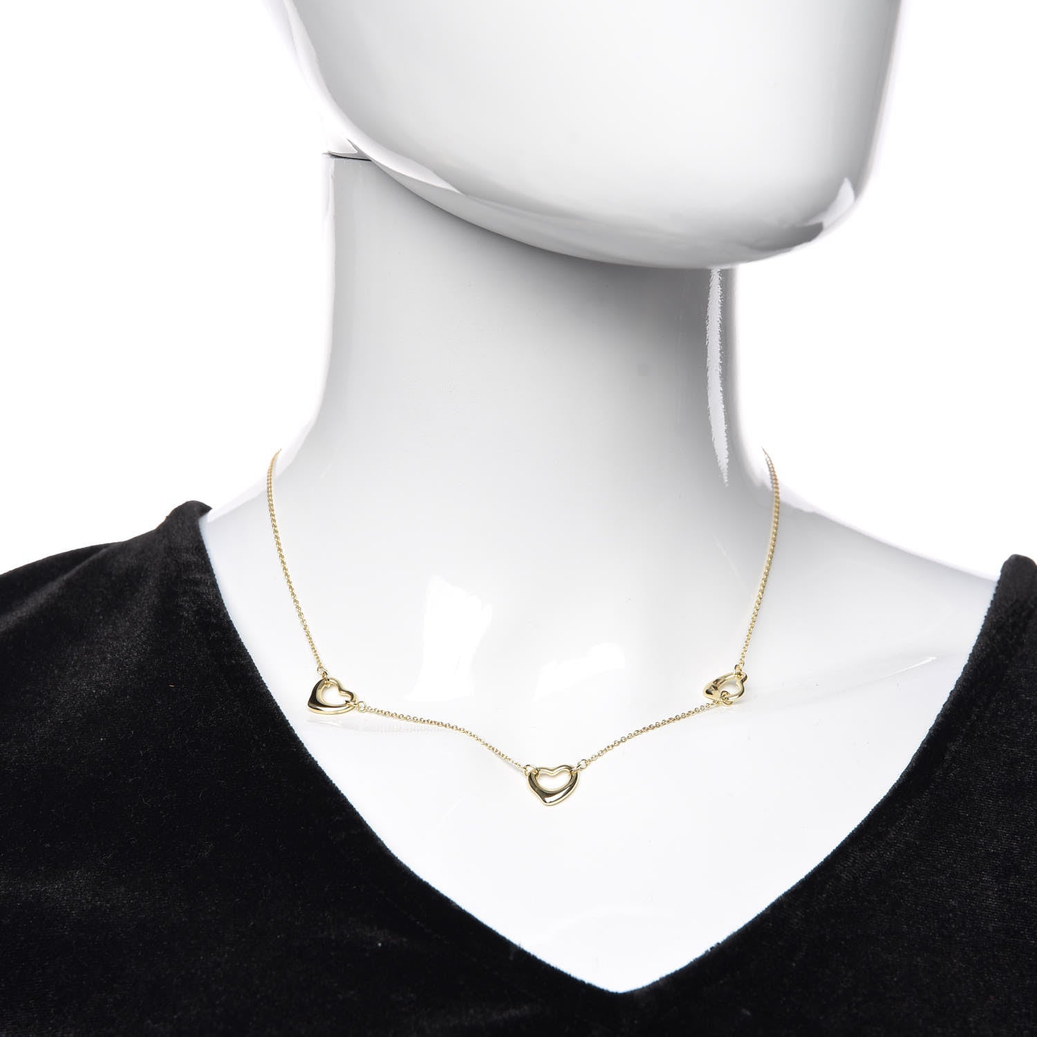 Tiffany 18K Yellow Gold Elsa Peretti 3 Open Heart Station Necklace 2 of 5