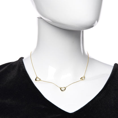 Tiffany 18K Yellow Gold Elsa Peretti 3 Open Heart Station Necklace 2 of 5
