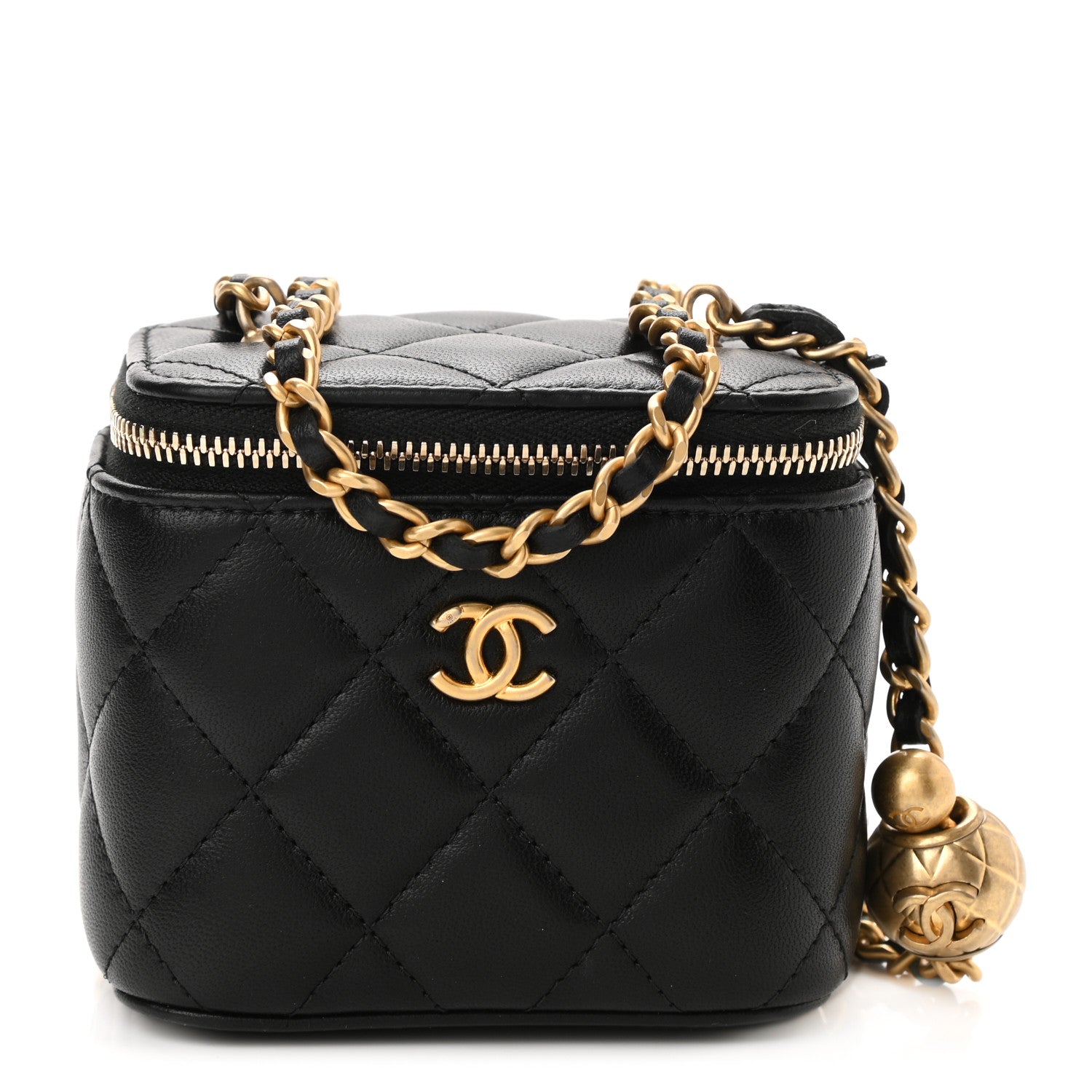 Chanel Lambskin Quilted Mini Pearl Crush Vanity Case With Chain Black 1 of 12