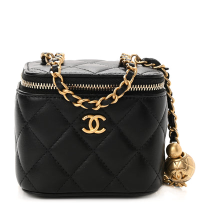 Chanel Lambskin Quilted Mini Pearl Crush Vanity Case With Chain Black 1 of 12
