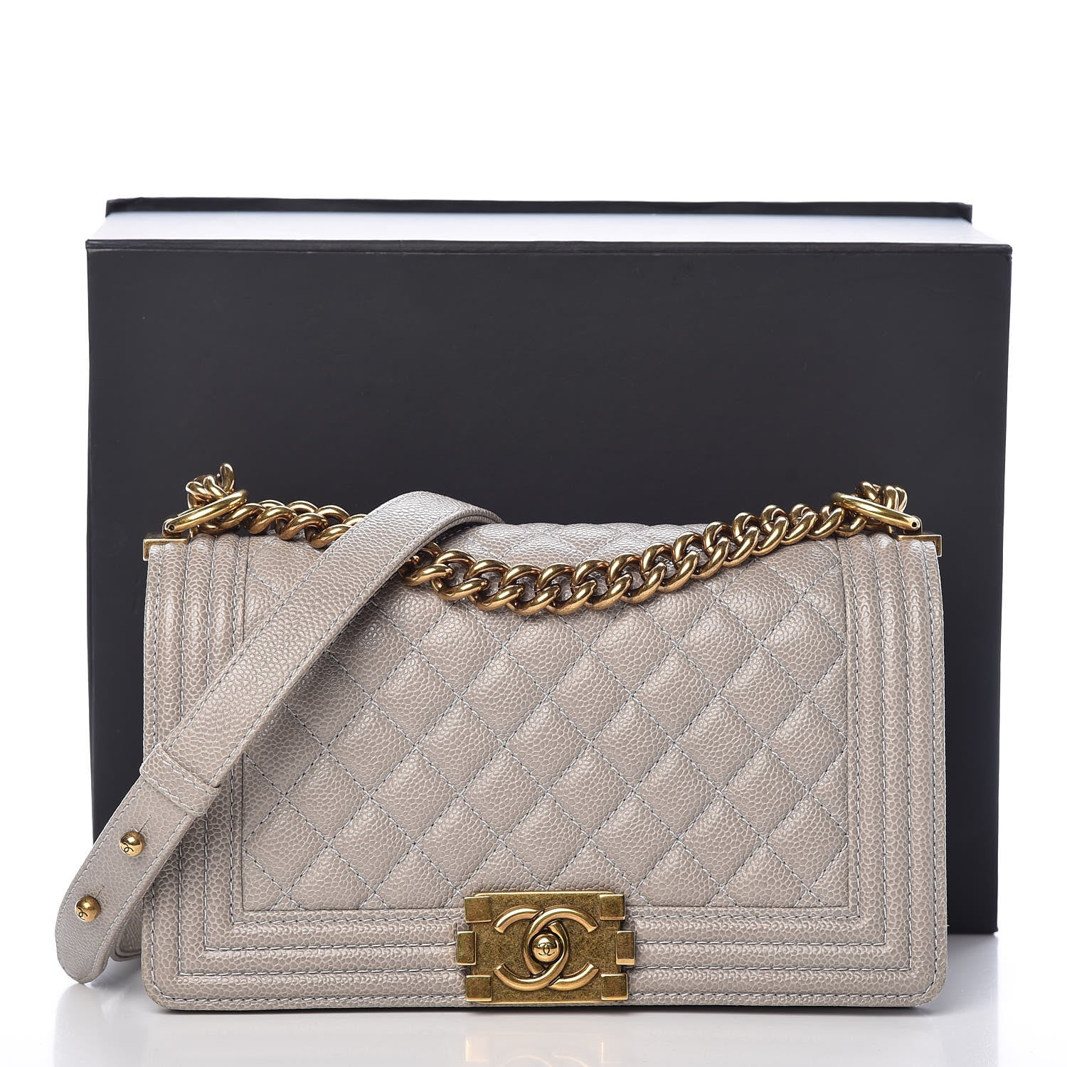 Chanel Caviar Quilted Medium Boy Flap Light Grey 10 of 10