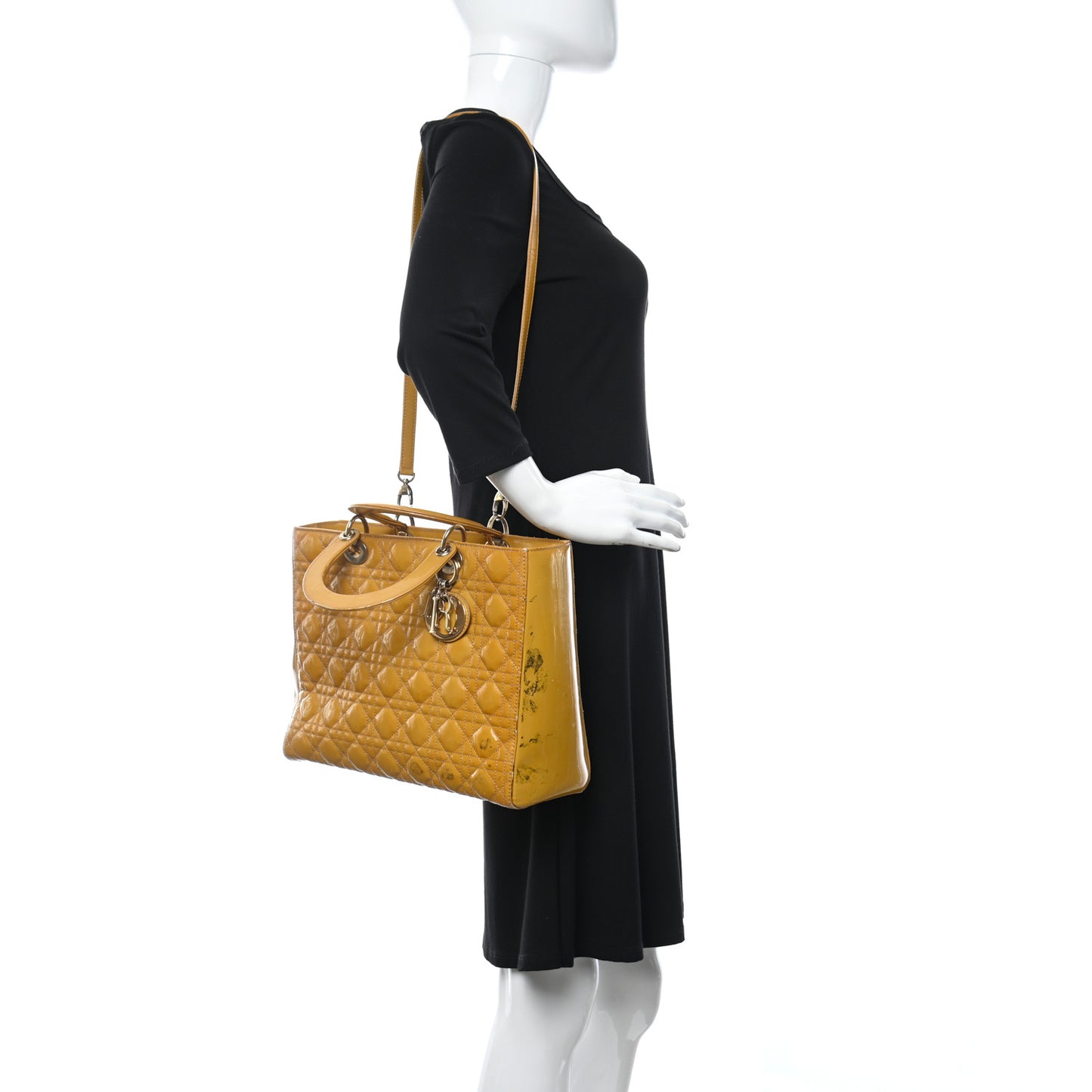 Patent Cannage Large Lady Dior Yellow