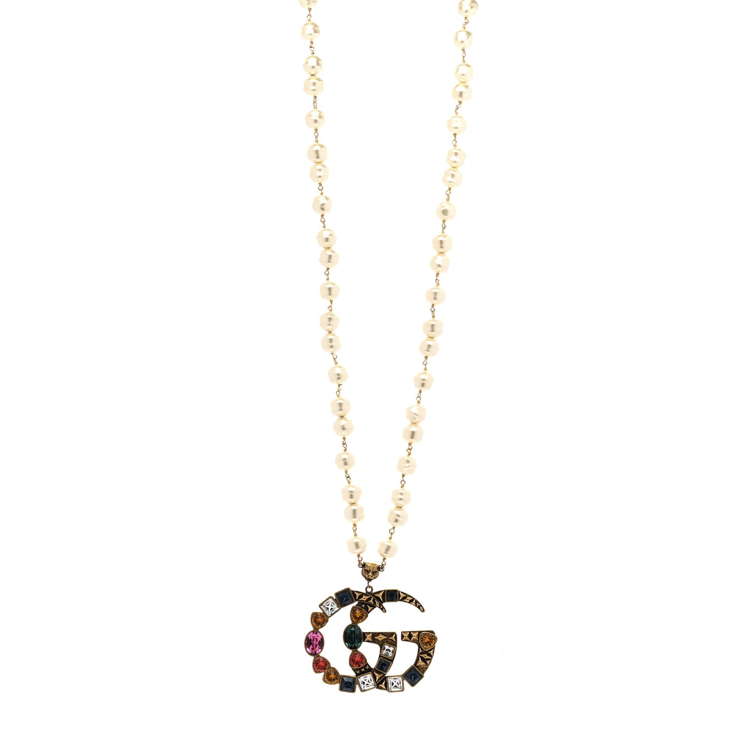 Crystal Pearl Marmont Necklace Aged Gold Multicolor