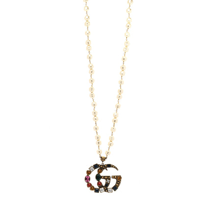 Gucci Crystal Pearl Marmont Necklace Aged Gold Multicolor 1 of 6