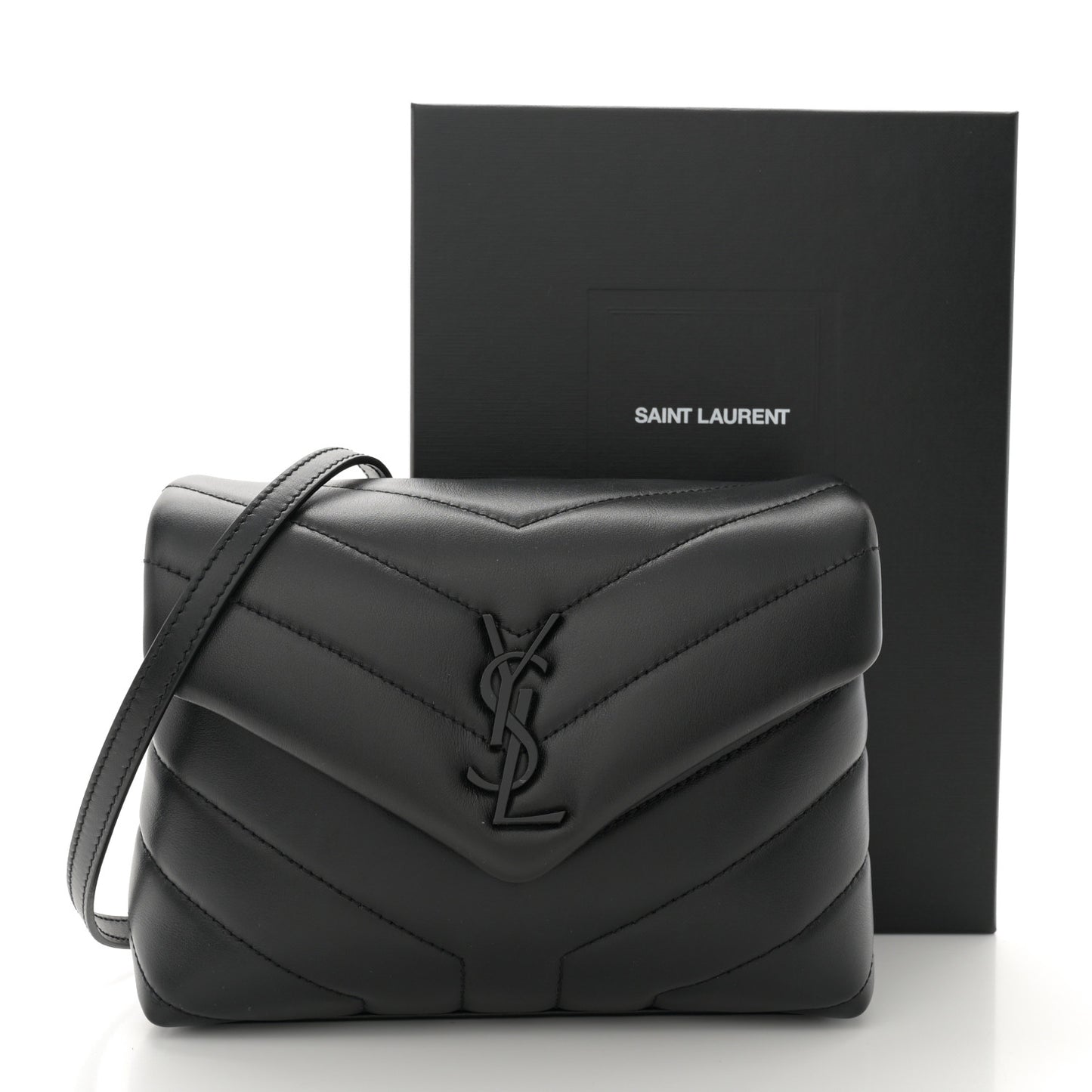 Calfskin Y Quilted Monogram Monochrome Toy Loulou Crossbody Bag Black