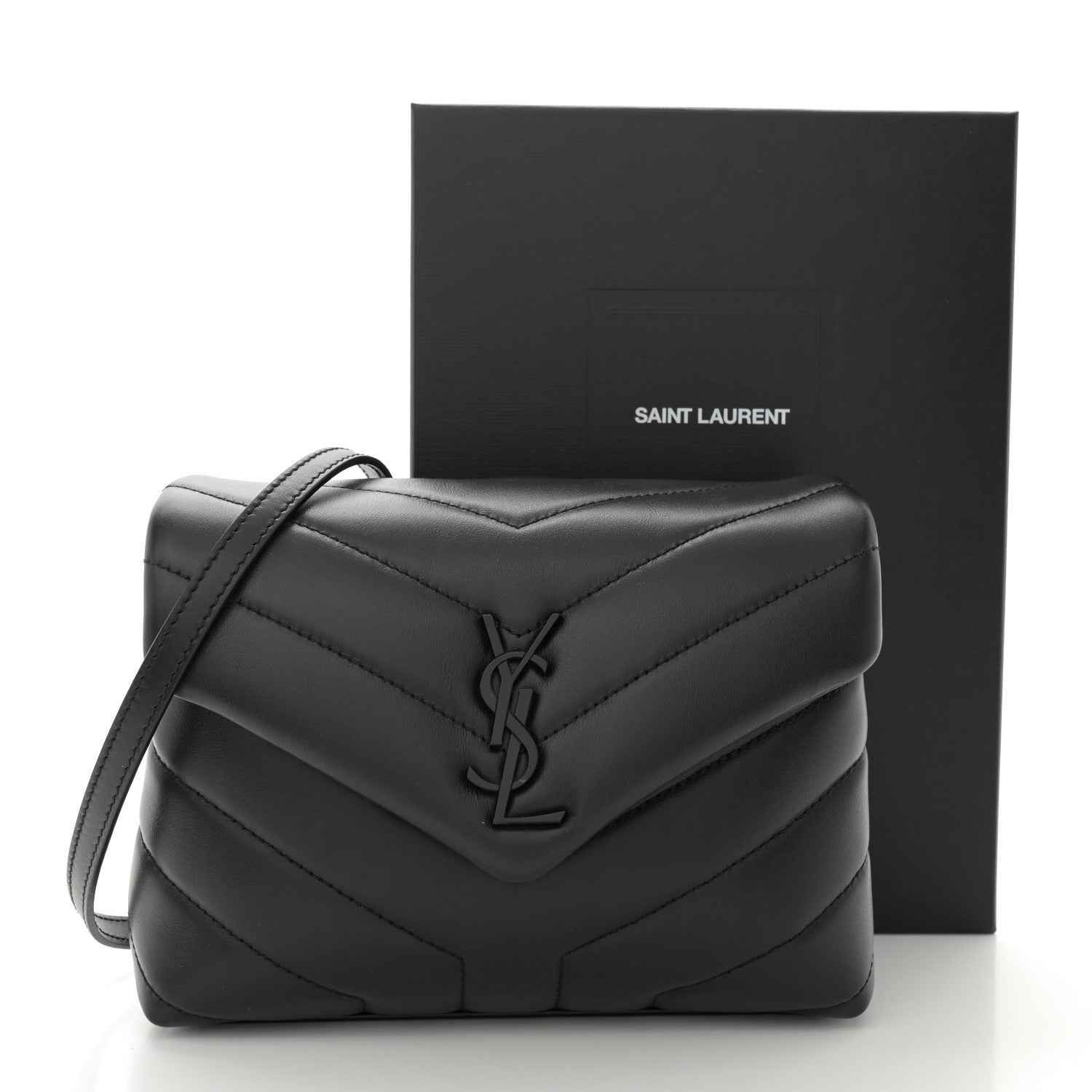 Saint Laurent Calfskin Y Quilted Monogram Monochrome Toy Loulou Crossbody Bag Black 11 of 11