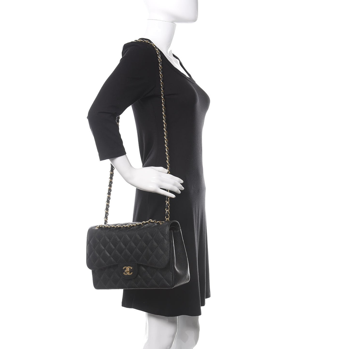 Caviar Quilted Jumbo Double Flap Black