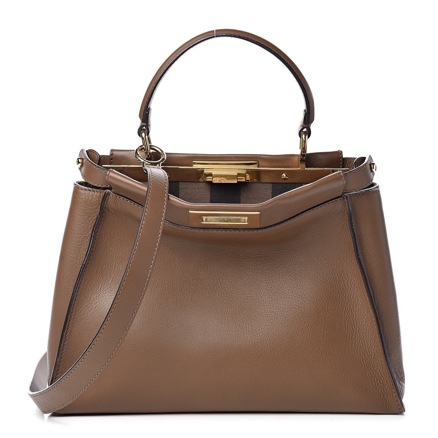 Vitello Seta Fabric Jacquard Pequin Medium Peekaboo Iconic Satchel Foresta Tobacco