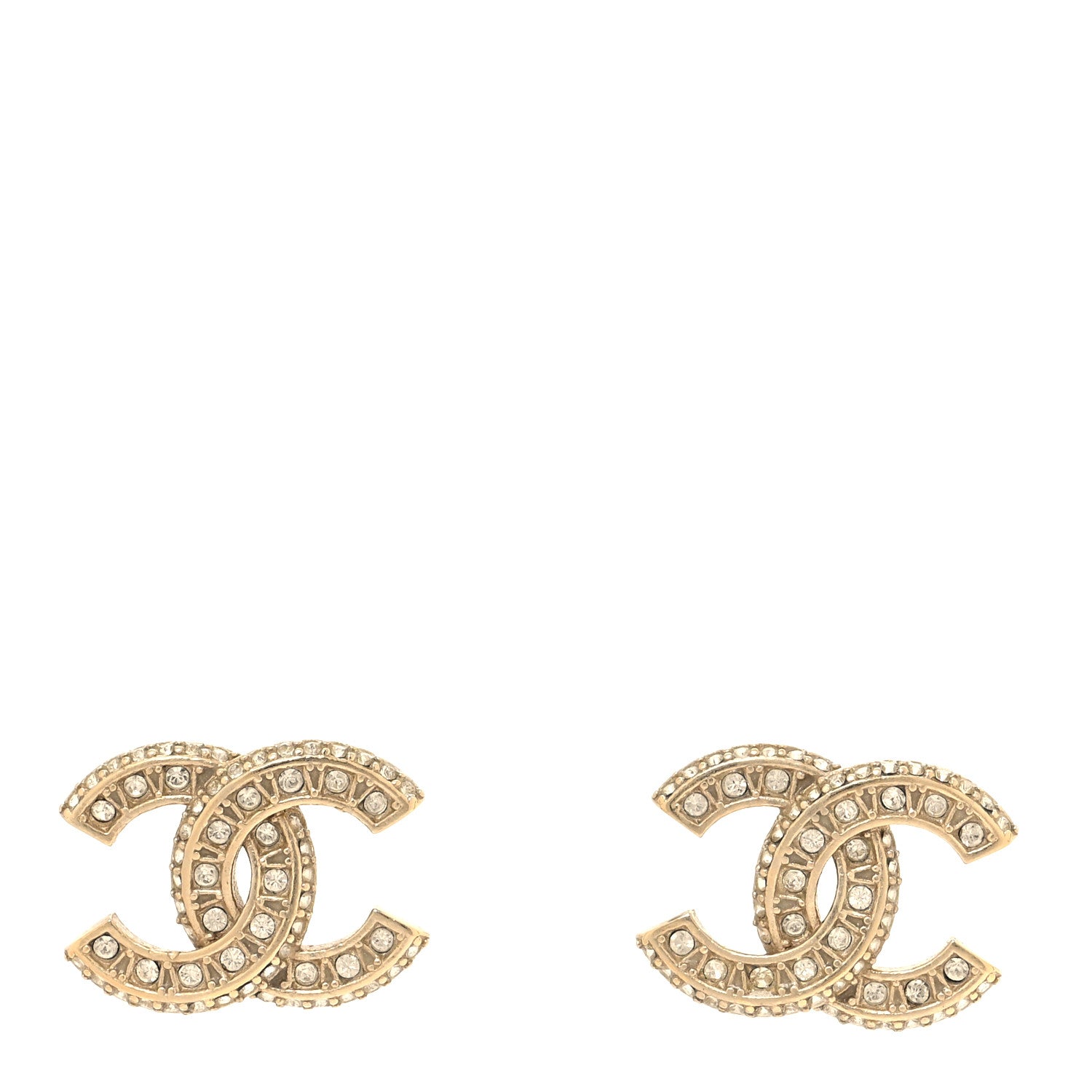 Chanel Crystal Timeless CC Earrings Gold 1 of 6