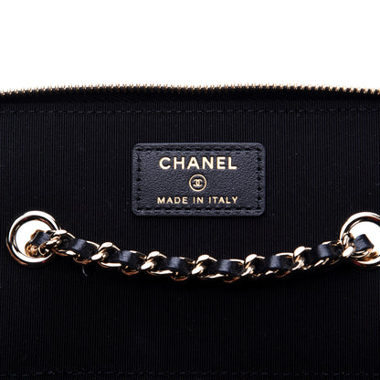 Chanel Lambskin Camellia Embossed Small Vanity Case With Chain Black 8 of 14