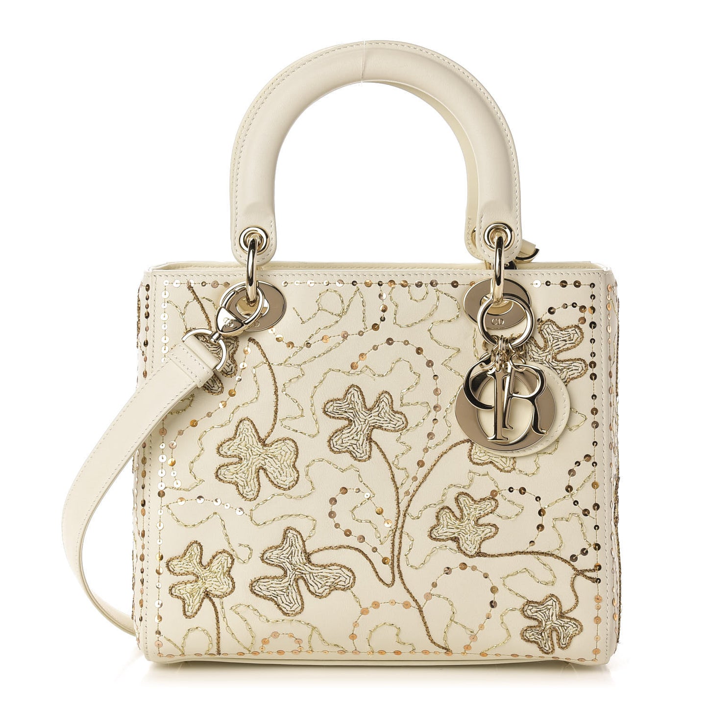 Smooth Calfskin Embroidered Medium Lady Dior White