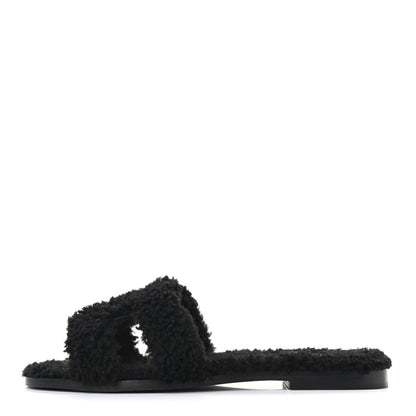 Hermes Woolskin Oran Sandals 39 Black 1 of 8