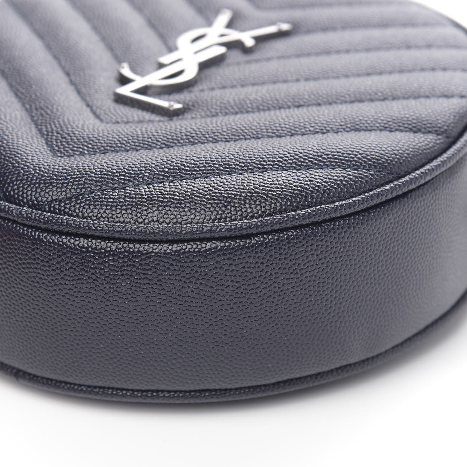 Saint Laurent Grain De Poudre Matelasse Chevron Quilted Round Vinyle Camera Bag Deep Marine 8 of 8