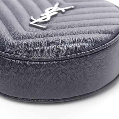 Saint Laurent Grain De Poudre Matelasse Chevron Quilted Round Vinyle Camera Bag Deep Marine 8 of 8