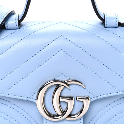 Gucci Calfskin Matelasse Mini GG Marmont Top Handle Shoulder Bag Porcelain Light Blue 8 of 10