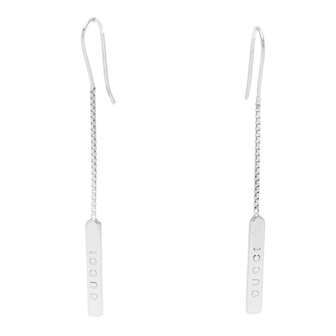 18K White Gold Bar Drop Earrings