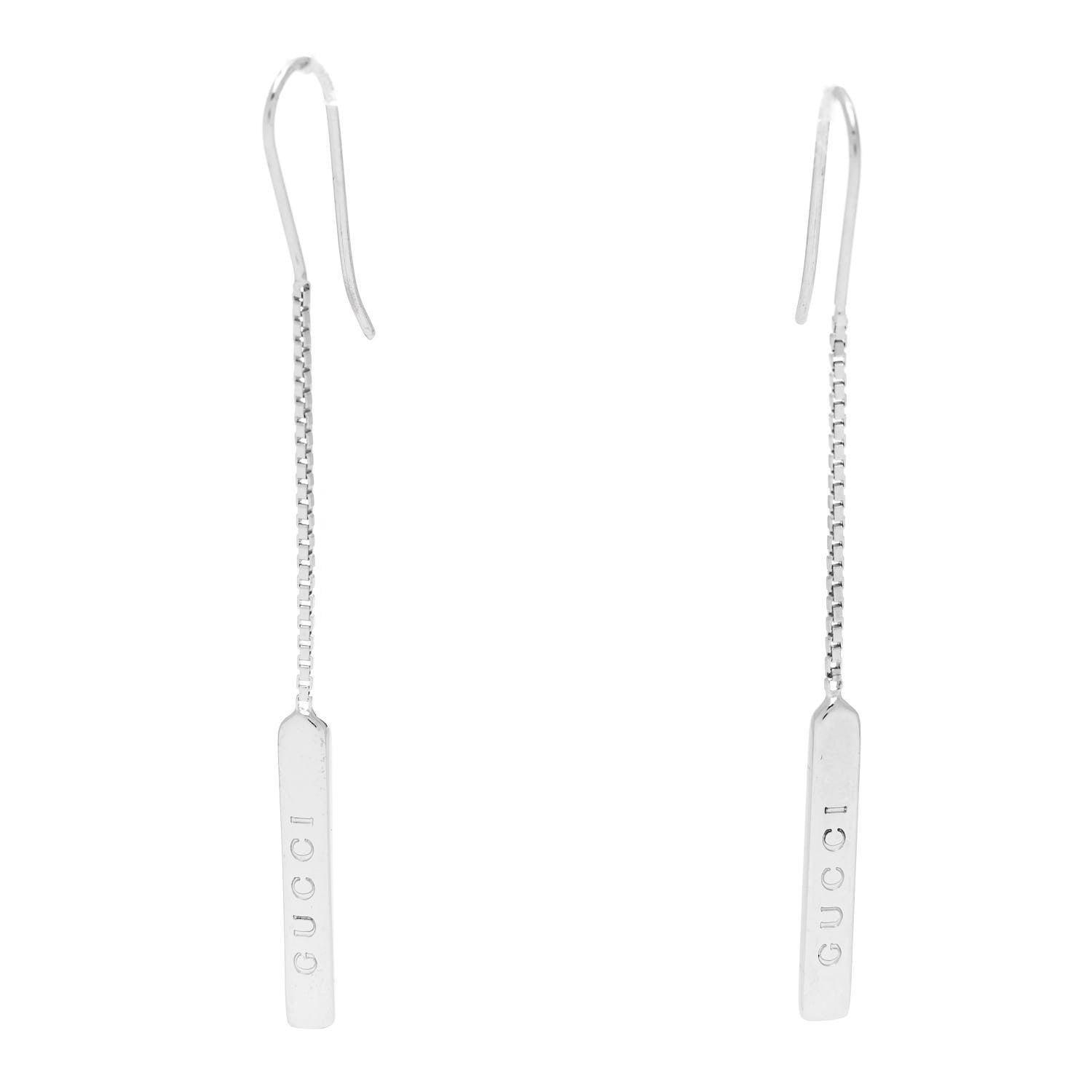 Gucci 18K White Gold Bar Drop Earrings 1 of 4
