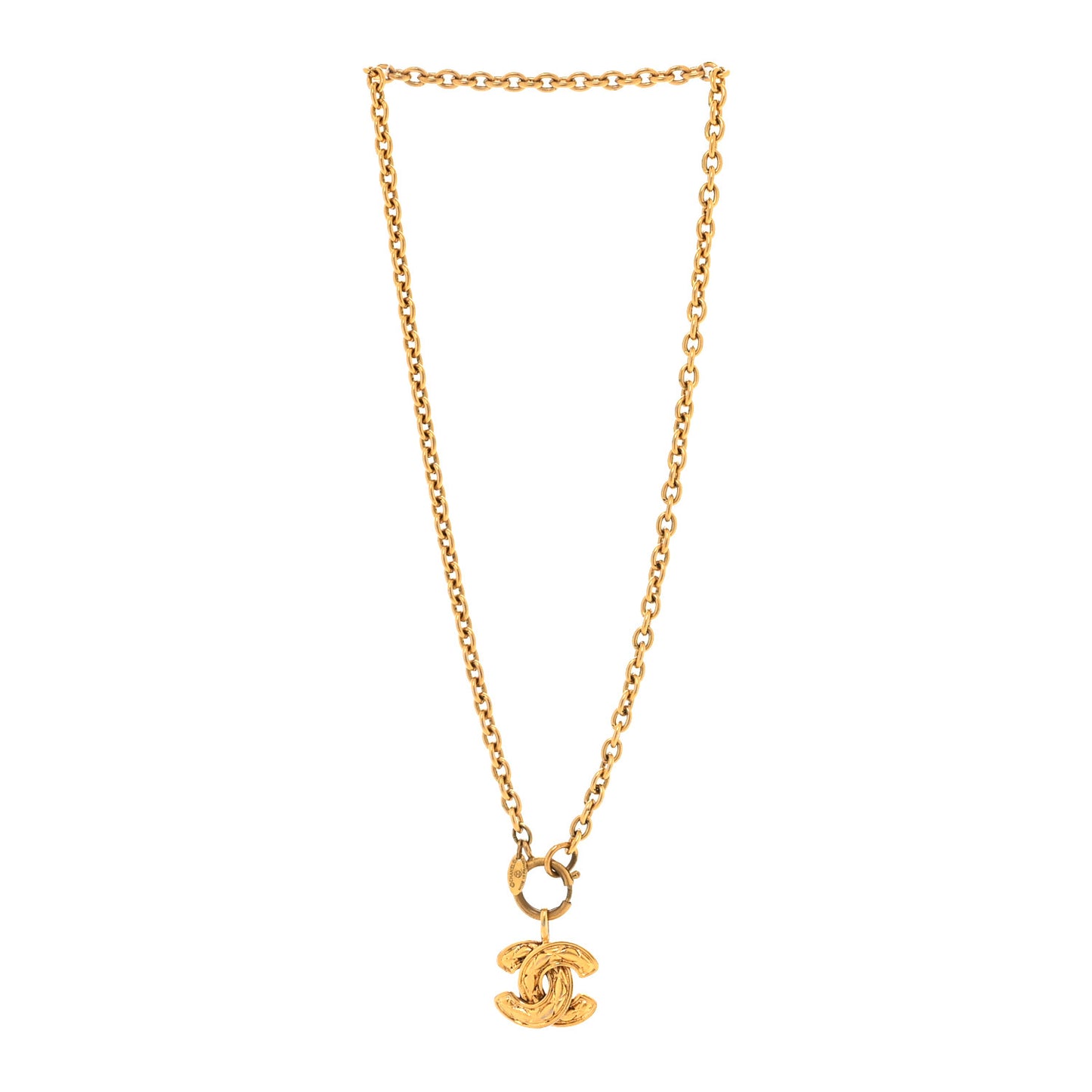 Metal Quilted CC Pendant Chain Necklace Gold
