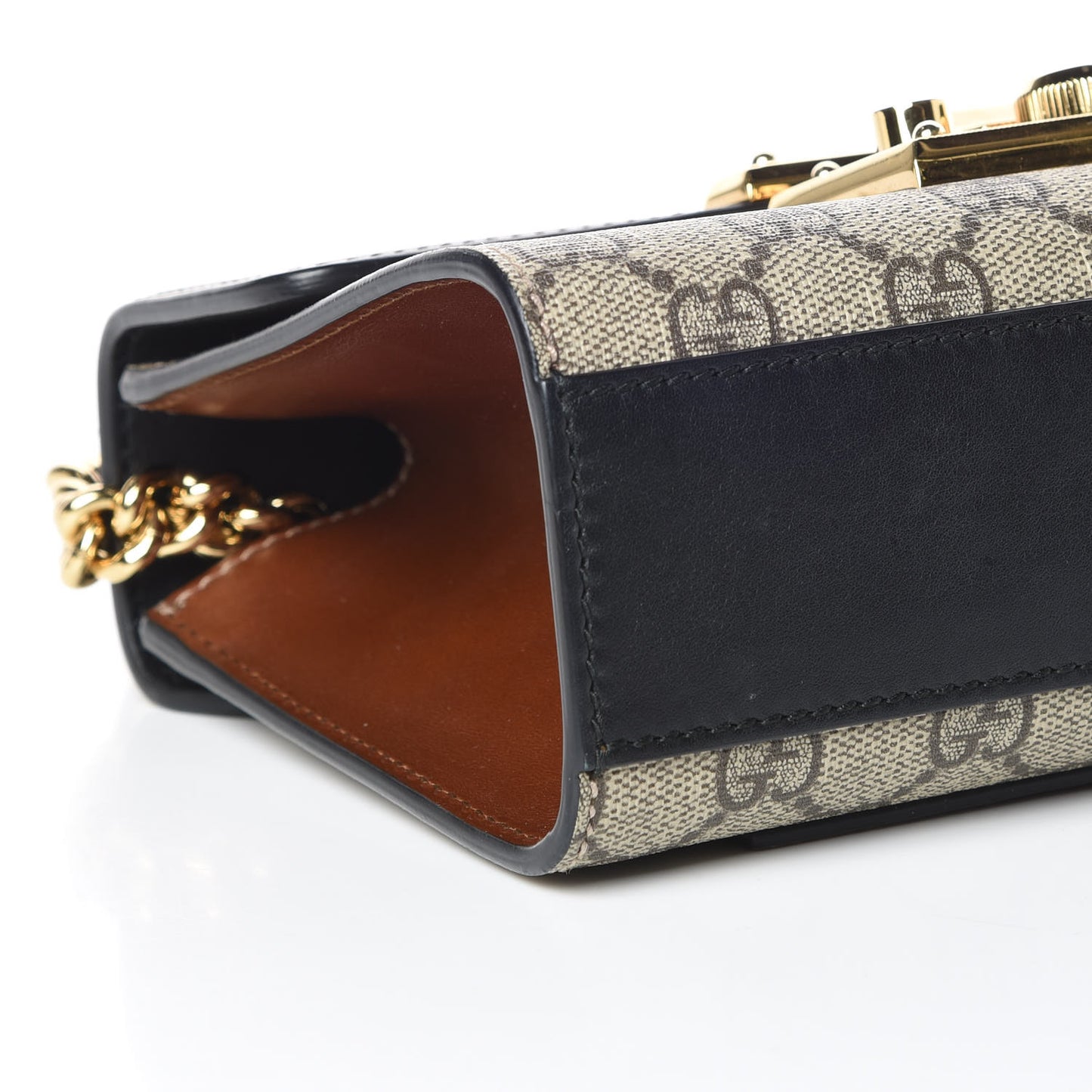 GG Supreme Monogram Calfskin Small Padlock Shoulder Bag Beige Black Cuir
