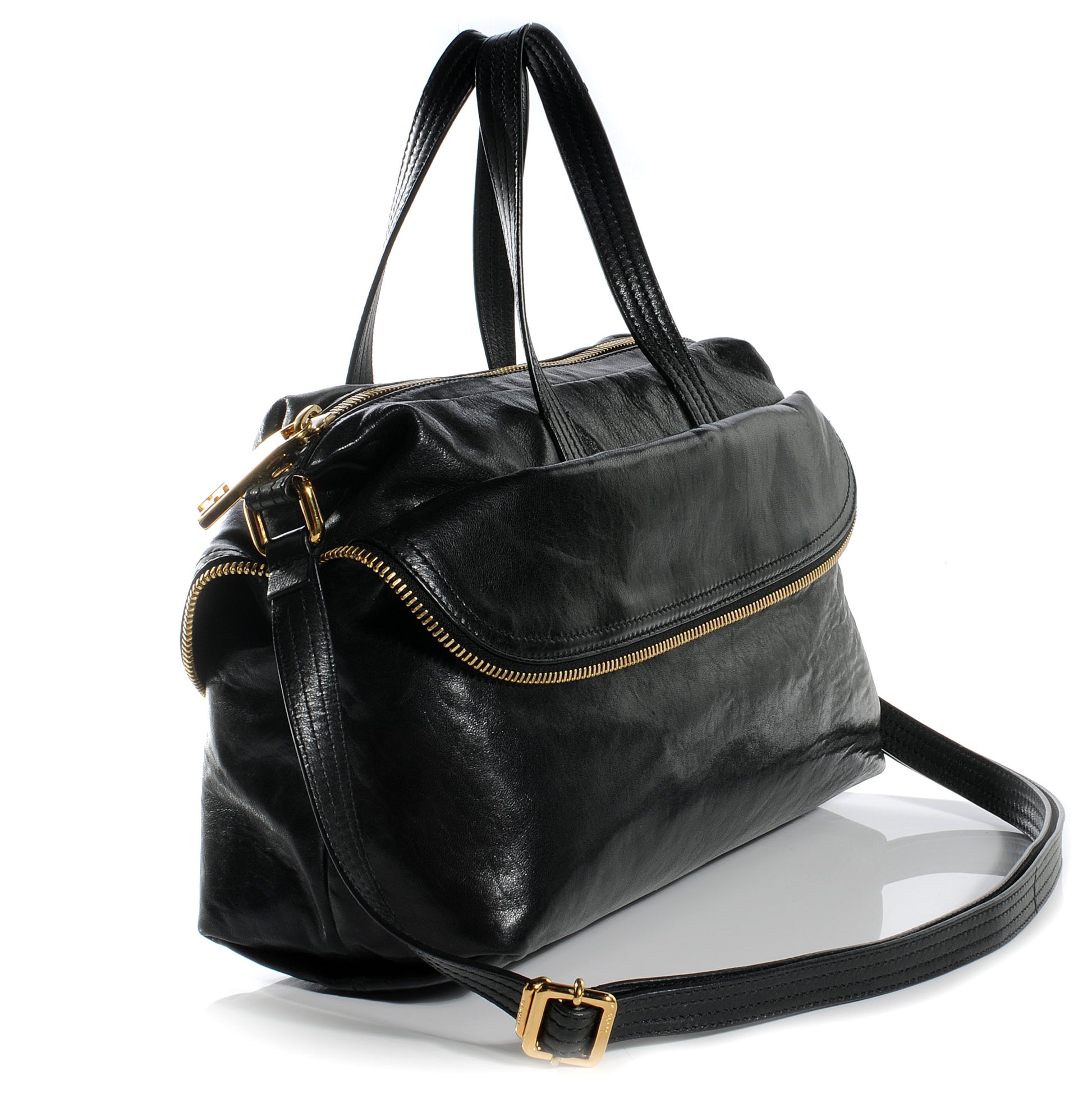 Fendi Goatskin Zip It Satchel Black 3 of 7