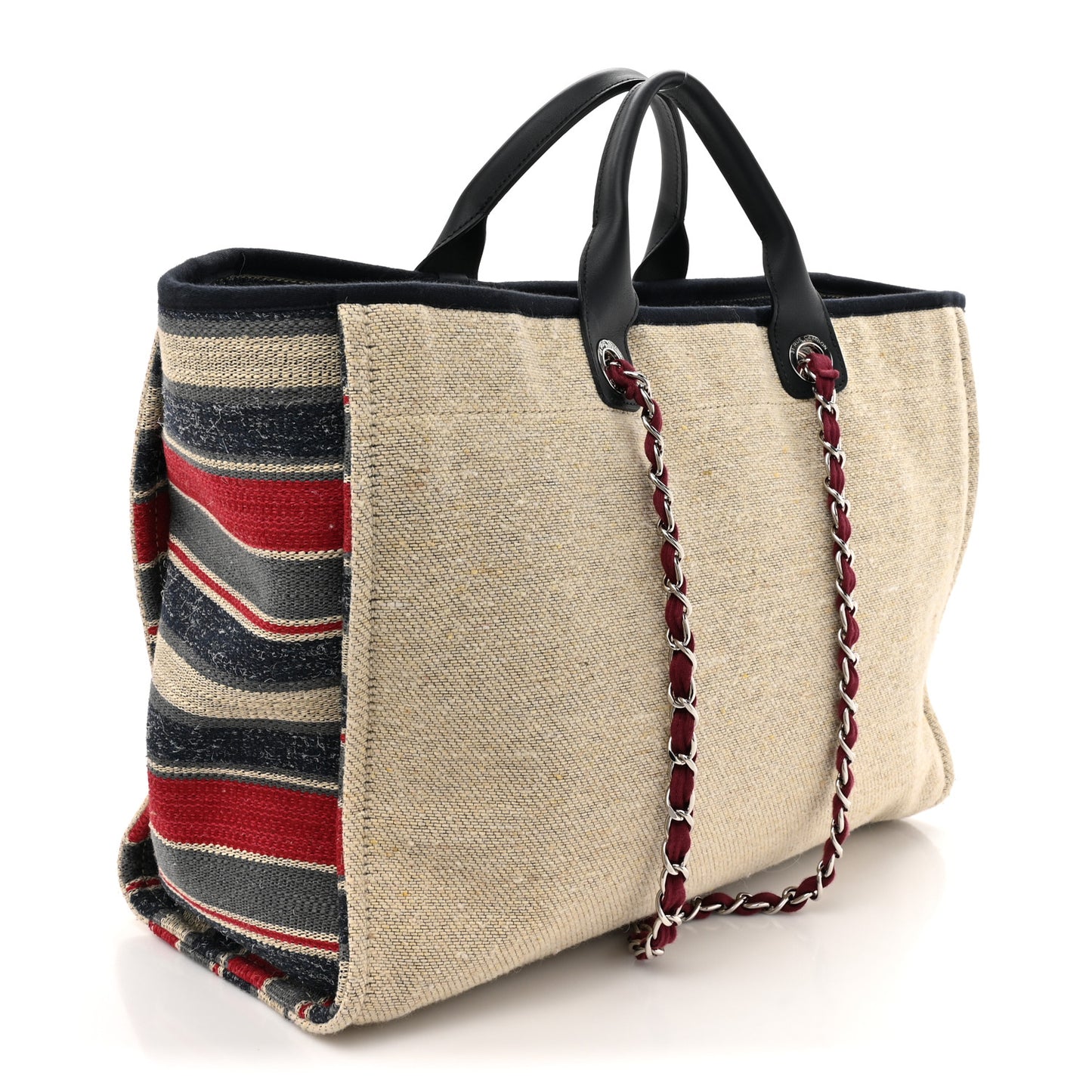 Striped Canvas Large Deauville Tote Tote Beige