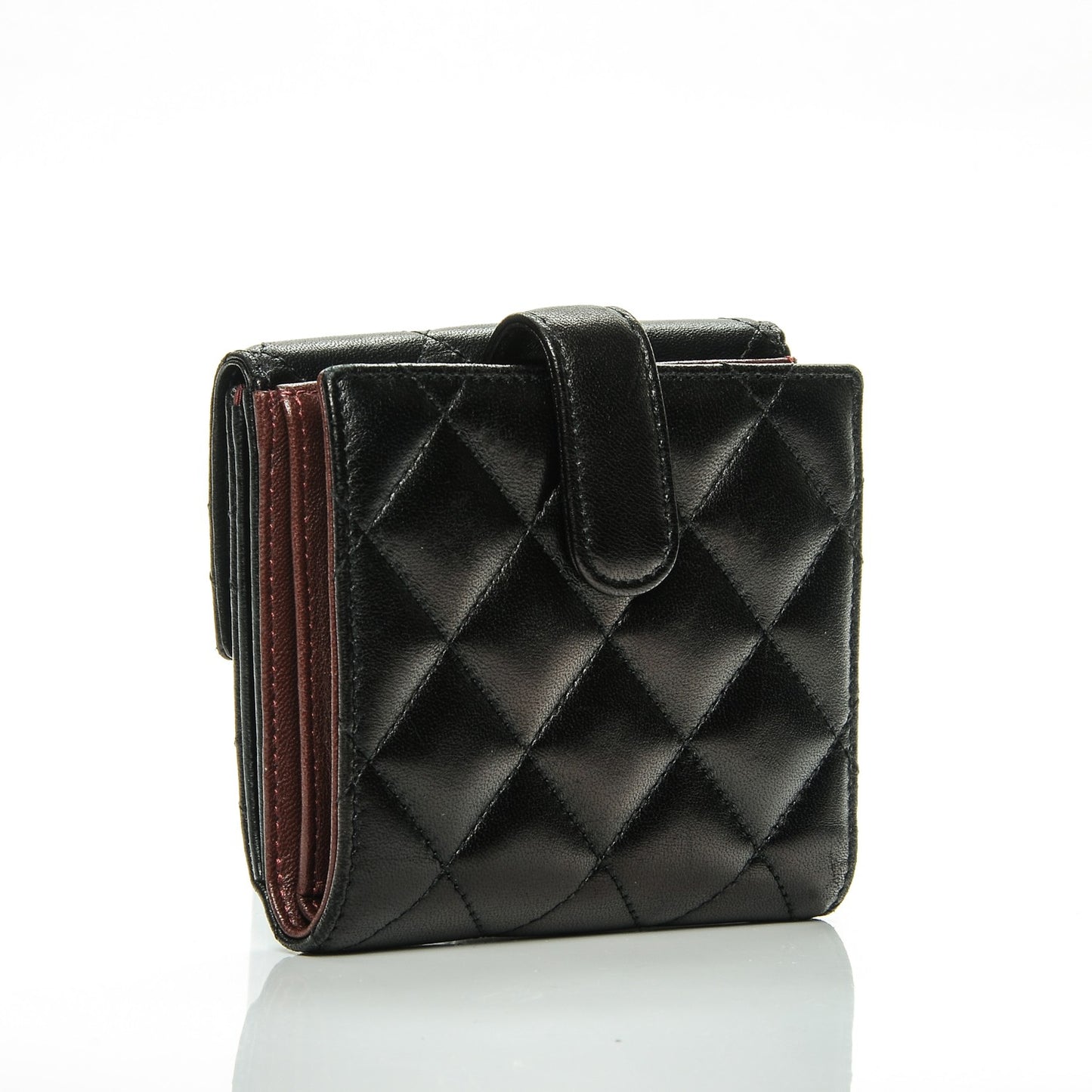 Lambskin Quilted Compact French Flap Wallet Black
