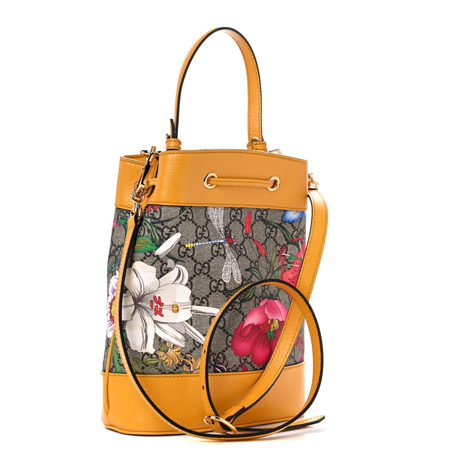 Gucci GG Supreme Monogram Flora Small Ophidia Bucket Bag Beige Multicolor Crop 3 of 9