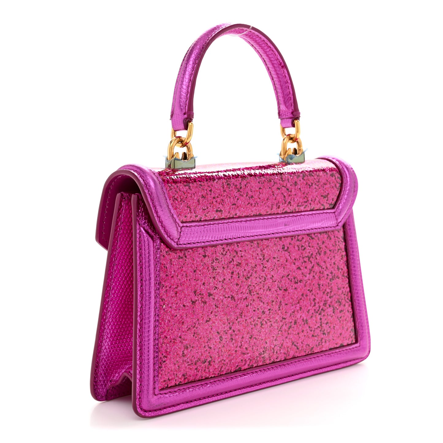 Glitter Metallic Lizard Small Devotion Top Handle Bag Fuchsia